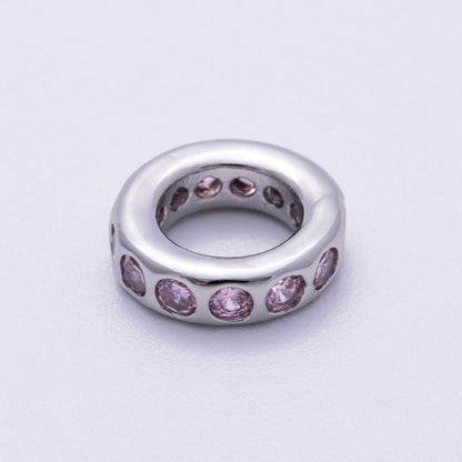 Rhodium Plated 10mm Personalized Round Beaded Birthstone CZ Rondelle Spacer Set | Beads-00260 ~ Beads-00271