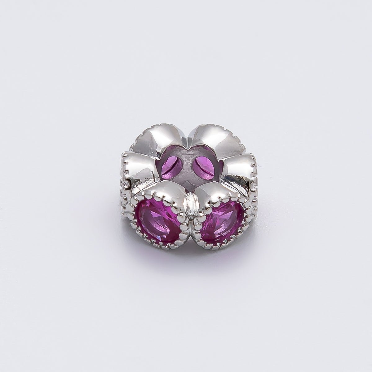Rhodium Plated 11mm Personalized Round Beaded Birthstone CZ Rondelle Spacer Set | Beads-00208 - Beads-00219