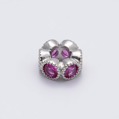 Rhodium Plated 11mm Personalized Round Beaded Birthstone CZ Rondelle Spacer Set | Beads-00208 - Beads-00219