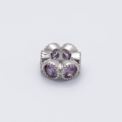 Rhodium Plated 11mm Personalized Round Beaded Birthstone CZ Rondelle Spacer Set | Beads-00208 - Beads-00219