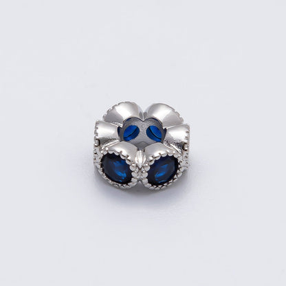 Rhodium Plated 11mm Personalized Round Beaded Birthstone CZ Rondelle Spacer Set | Beads-00208 - Beads-00219