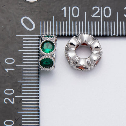 Rhodium Plated 11mm Personalized Round Beaded Birthstone CZ Rondelle Spacer Set | Beads-00208 - Beads-00219