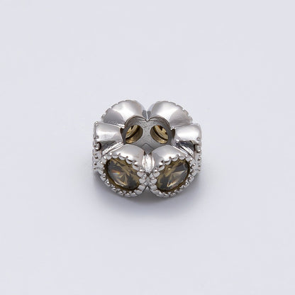 Rhodium Plated 11mm Personalized Round Beaded Birthstone CZ Rondelle Spacer Set | Beads-00208 - Beads-00219