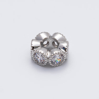 Rhodium Plated 11mm Personalized Round Beaded Birthstone CZ Rondelle Spacer Set | Beads-00208 - Beads-00219