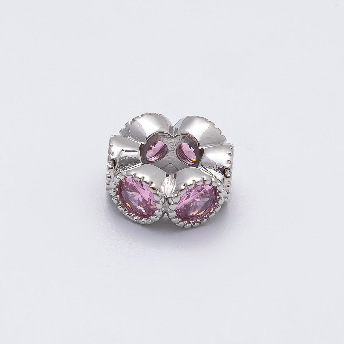 Rhodium Plated 11mm Personalized Round Beaded Birthstone CZ Rondelle Spacer Set | Beads-00208 - Beads-00219