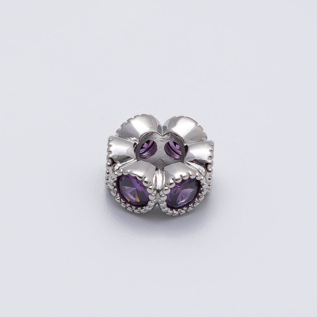 Rhodium Plated 11mm Personalized Round Beaded Birthstone CZ Rondelle Spacer Set | Beads-00208 - Beads-00219