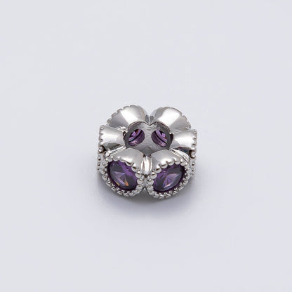 Rhodium Plated 11mm Personalized Round Beaded Birthstone CZ Rondelle Spacer Set | Beads-00208 - Beads-00219