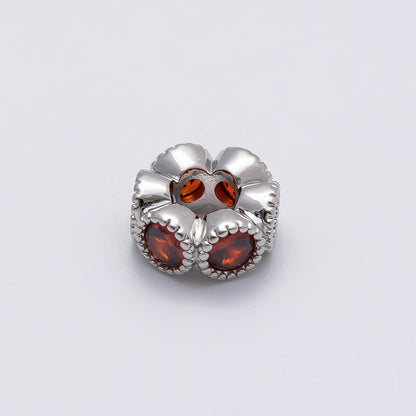 Rhodium Plated 11mm Personalized Round Beaded Birthstone CZ Rondelle Spacer Set | Beads-00208 - Beads-00219