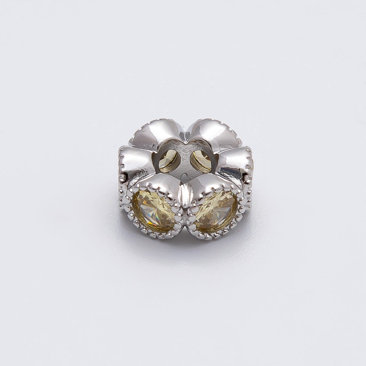 Rhodium Plated 11mm Personalized Round Beaded Birthstone CZ Rondelle Spacer Set | Beads-00208 - Beads-00219
