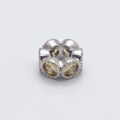 Rhodium Plated 11mm Personalized Round Beaded Birthstone CZ Rondelle Spacer Set | Beads-00208 - Beads-00219