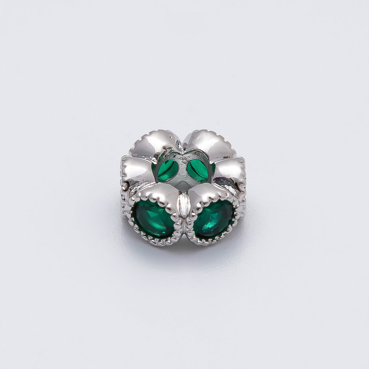 Rhodium Plated 11mm Personalized Round Beaded Birthstone CZ Rondelle Spacer Set | Beads-00208 - Beads-00219