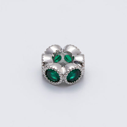 Rhodium Plated 11mm Personalized Round Beaded Birthstone CZ Rondelle Spacer Set | Beads-00208 - Beads-00219