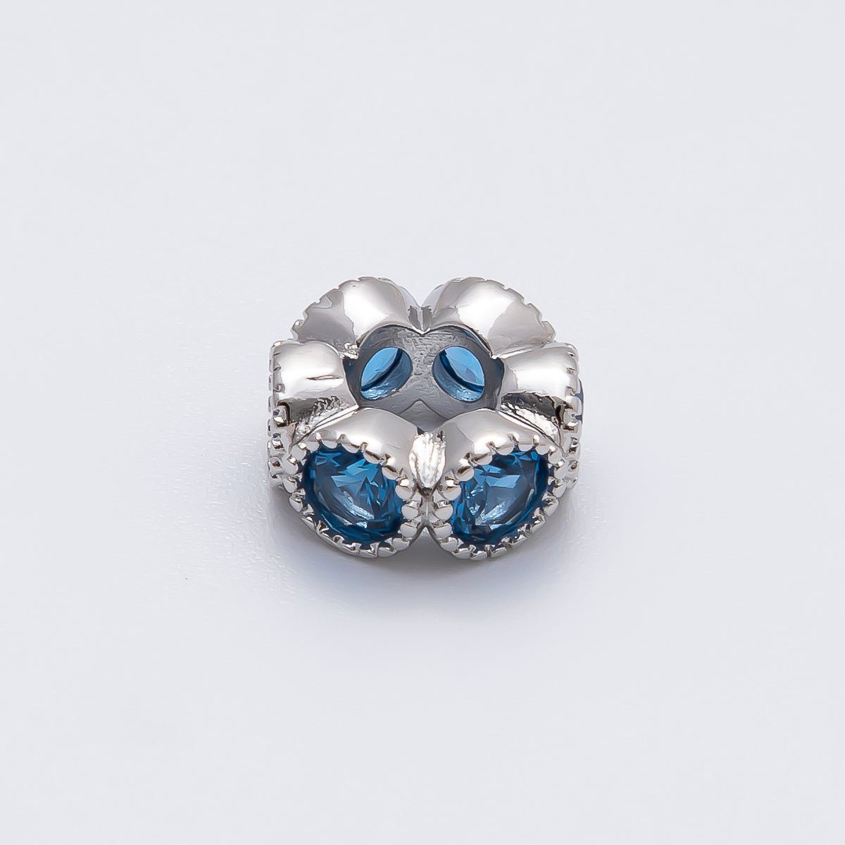 Rhodium Plated 11mm Personalized Round Beaded Birthstone CZ Rondelle Spacer Set | Beads-00208 - Beads-00219