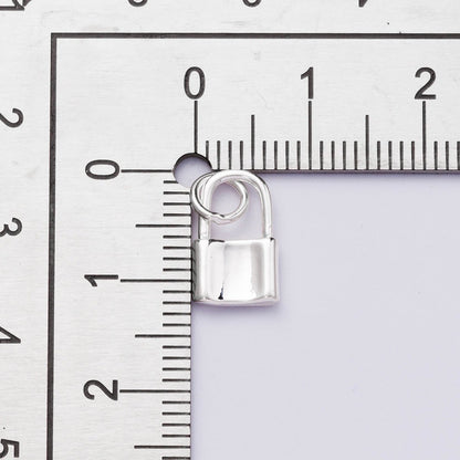 Rhodium Plated 12mm Minimalist Padlock Mini Charm | Charms-00449