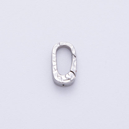 Rhodium Plated 13mm Minimalist Textured Oblong Push Gate Closure Findings | Z1675
