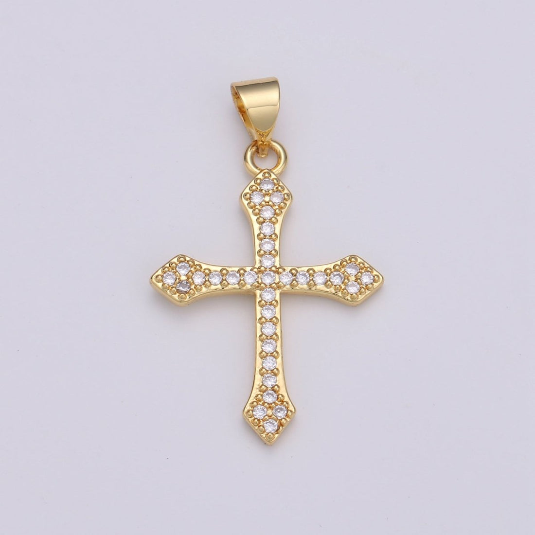 Rhodium Plated, 14K Gold Filled Cubic Zirconia Pave Cross Charm, Silver Cross Pendant CZ Micro Pave Cross, Ornate Cross Pendant, CZ Cross Layer Necklace, Elegance Cross, Cubic Zirconia Necklace Pendant Charm Bails Findings for Jewelry Making  H-188