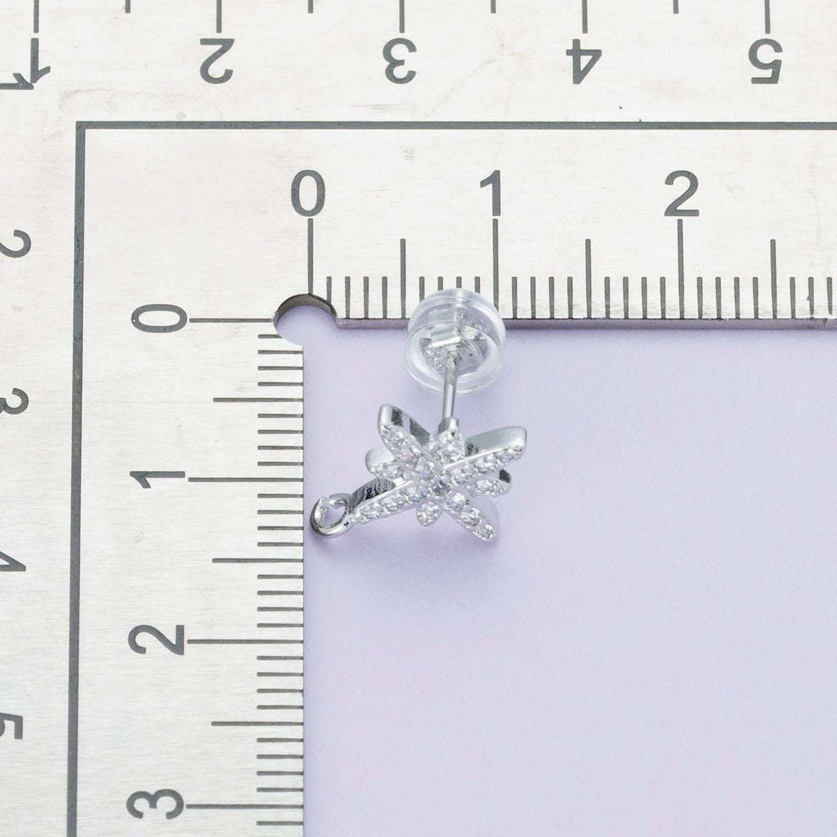 Rhodium Plated 14mm Micro Paved CZ Celestial North Star Drop Stud Earrings | Findings-00087