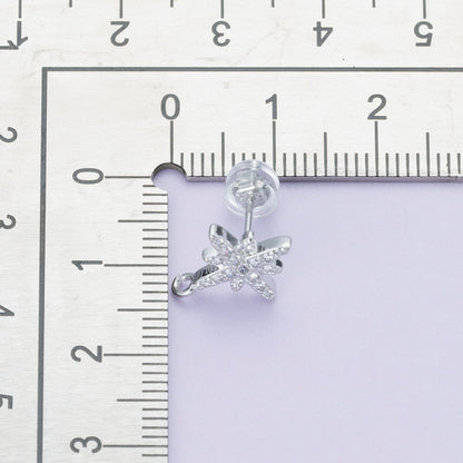 Rhodium Plated 14mm Micro Paved CZ Celestial North Star Drop Stud Earrings | Findings-00087