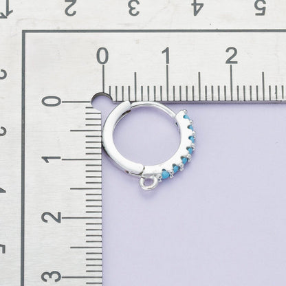 Rhodium Plated 14mm Pink, Turquoise CZ Micro Paved Open Loop Drop Huggie Earrings | Findings-00085