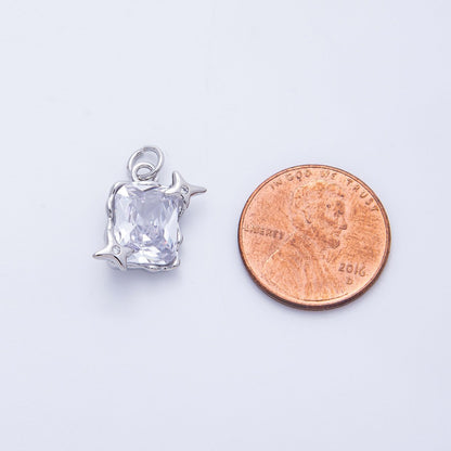 Rhodium Plated 15.5mm Clear CZ Celestial Star Baguette Charm | Charms-00393