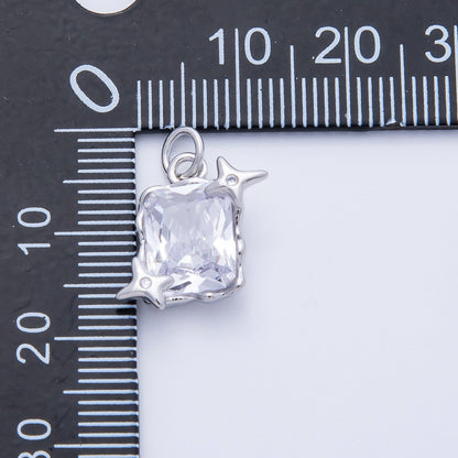 Rhodium Plated 15.5mm Clear CZ Celestial Star Baguette Charm | Charms-00393