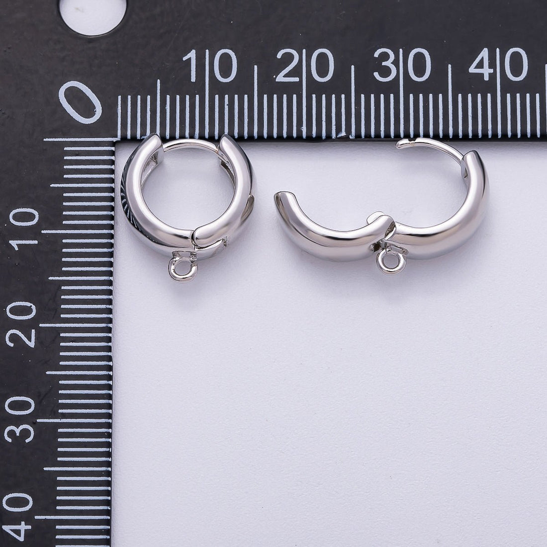 Rhodium Plated 15mm Minimalist Open Loop Drop Huggie Earring Findings | Findings-00120