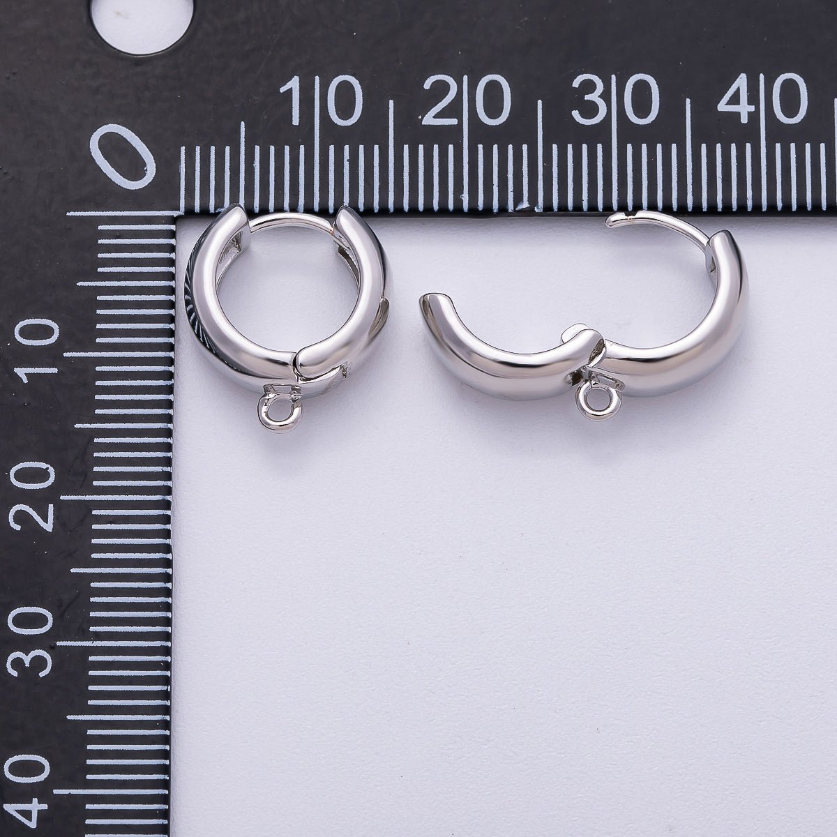Rhodium Plated 15mm Minimalist Open Loop Drop Huggie Earring Findings | Findings-00120