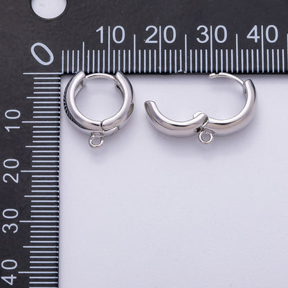Rhodium Plated 15mm Minimalist Open Loop Drop Huggie Earring Findings | Findings-00120