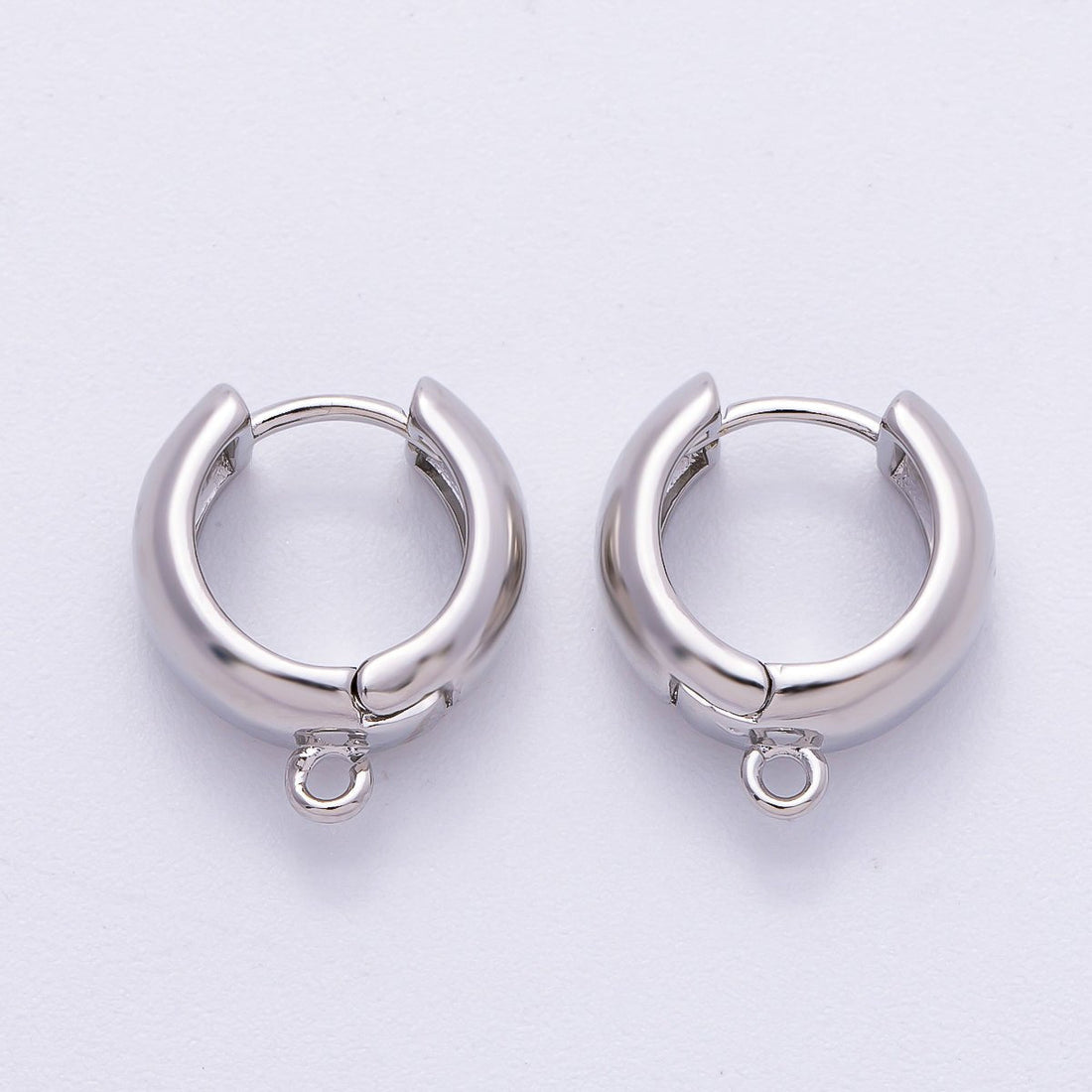 Rhodium Plated 15mm Minimalist Open Loop Drop Huggie Earring Findings | Findings-00120