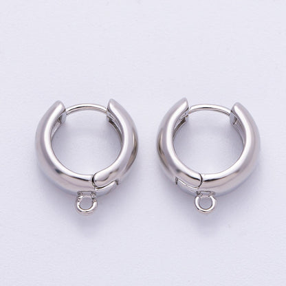 Rhodium Plated 15mm Minimalist Open Loop Drop Huggie Earring Findings | Findings-00120