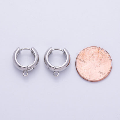 Rhodium Plated 15mm Minimalist Open Loop Drop Huggie Earring Findings | Findings-00120