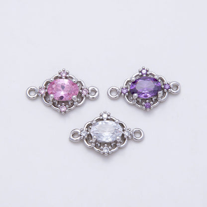 Rhodium Plated 17mm Clear, Pink, Purple CZ Artisan Connector | Connectors-00021 - Connectors-00023