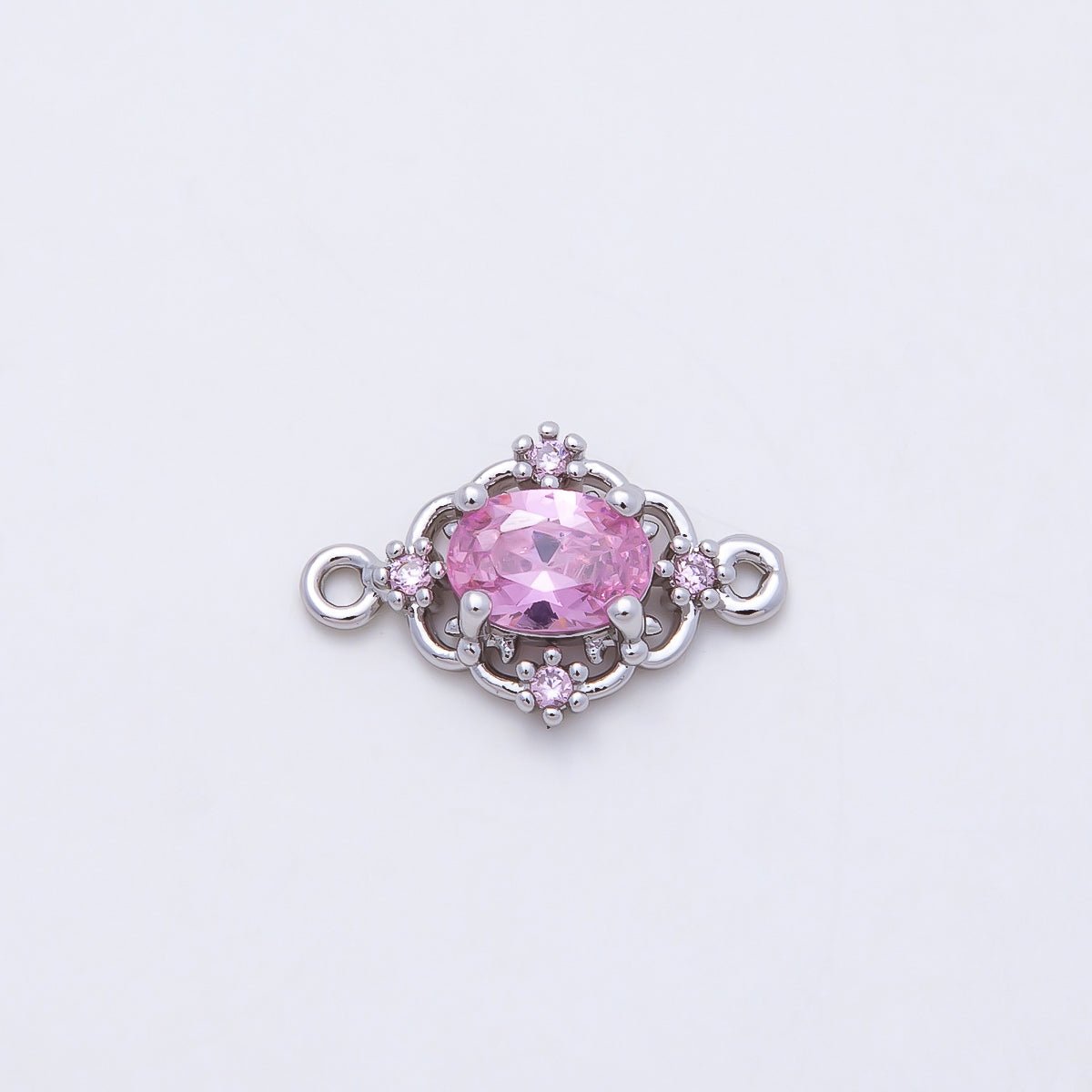 Rhodium Plated 17mm Clear, Pink, Purple CZ Artisan Connector | Connectors-00021 - Connectors-00023