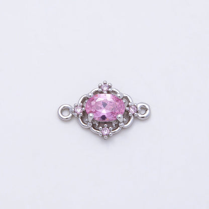 Rhodium Plated 17mm Clear, Pink, Purple CZ Artisan Connector | Connectors-00021 - Connectors-00023