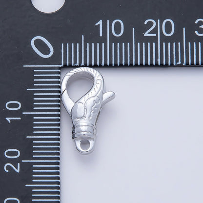 Rhodium Plated 18mm Lined Engraved Lobster Claw Clasps Finding | Z1616