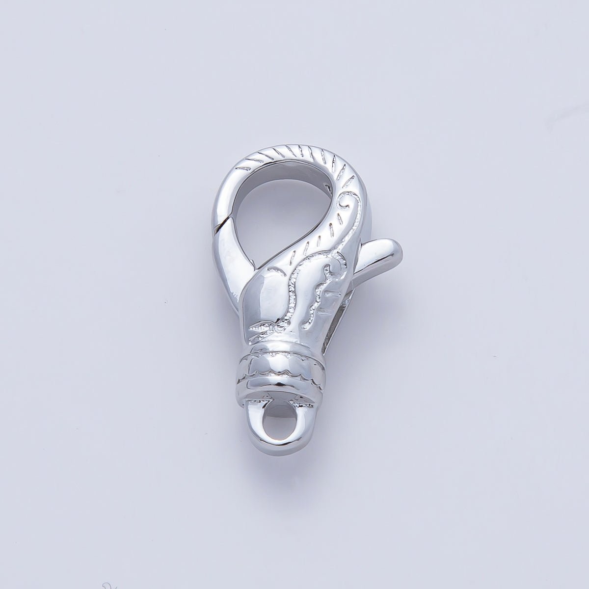 Rhodium Plated 18mm Lined Engraved Lobster Claw Clasps Finding | Z1616