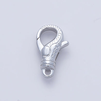 Rhodium Plated 18mm Lined Engraved Lobster Claw Clasps Finding | Z1616
