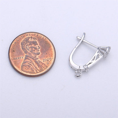 Rhodium Plated 20mm Round Clear CZ English Lock Earrings Open Loop Findings Supply | K284