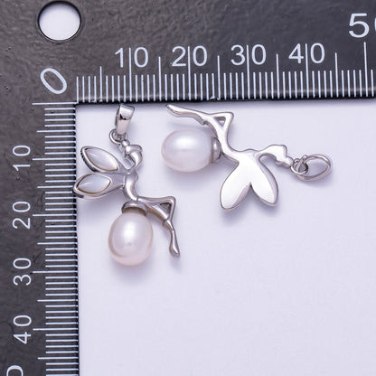 Rhodium Plated 26mm Shell Pearl Fairy Elf Pendant | Charms-00646