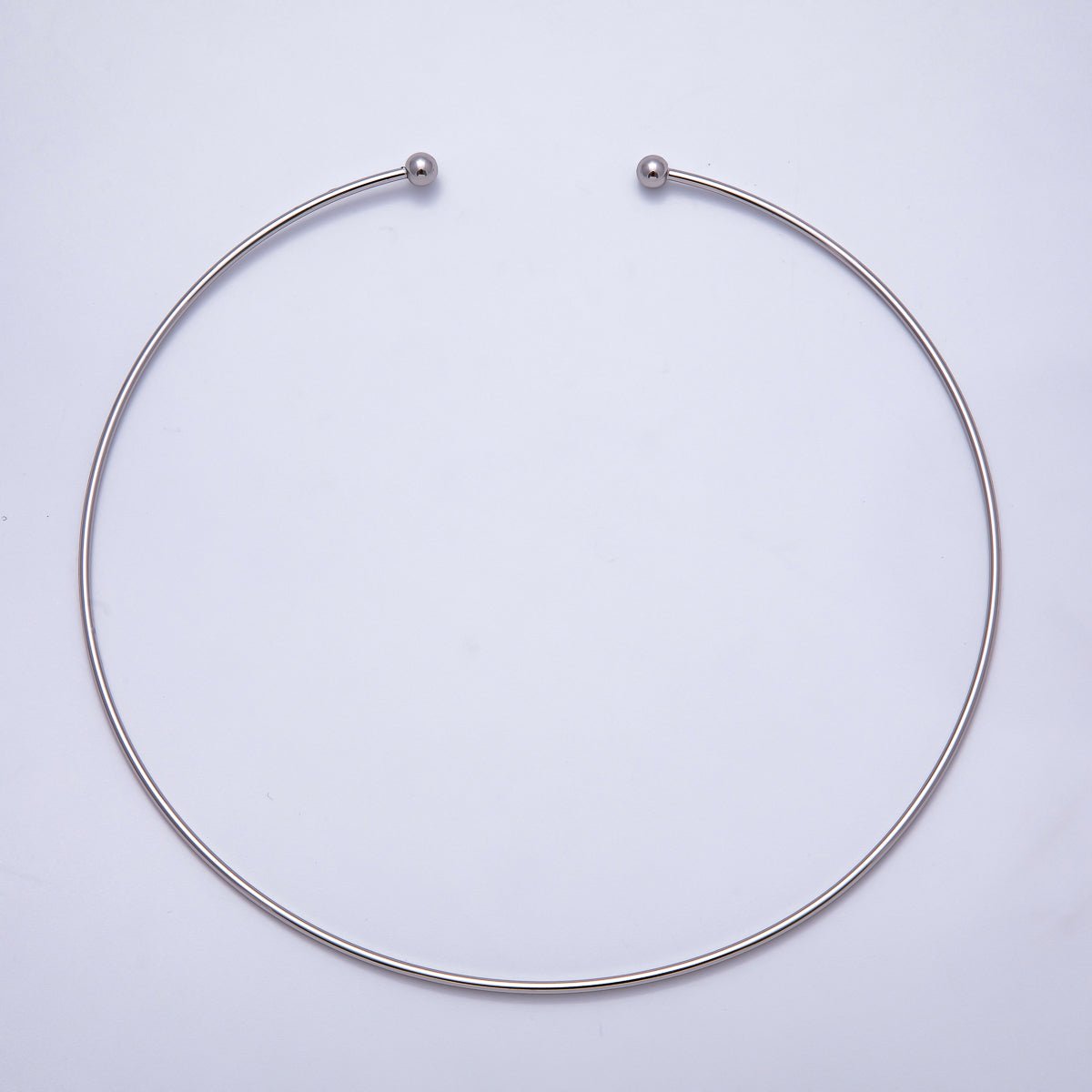 Rhodium Plated 2mm Minimalist Torque Cuff Collar Necklace with open beaded ball | WA-04303