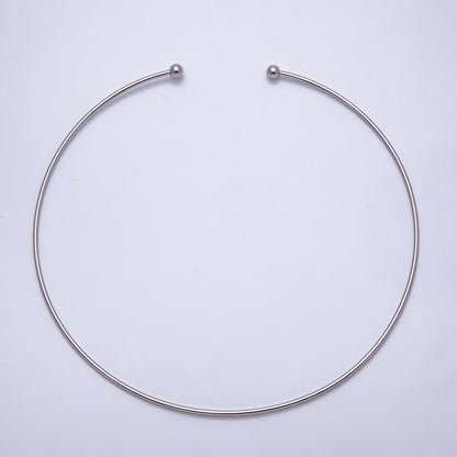 Rhodium Plated 2mm Minimalist Torque Cuff Collar Necklace with open beaded ball | WA-04303