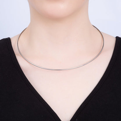 Rhodium Plated 2mm Minimalist Torque Cuff Collar Necklace with open beaded ball | WA-04303