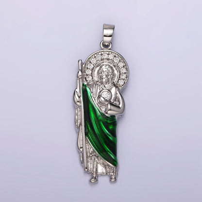Rhodium Plated 45mm, 35mm Saint Jude  Religious Micro Paved CZ Pendant | N1863 N1864