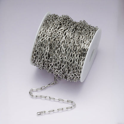 Rhodium Plated 4.6mm Minimalist Paperclip Unfinished Chain by Yard | Roll-01862