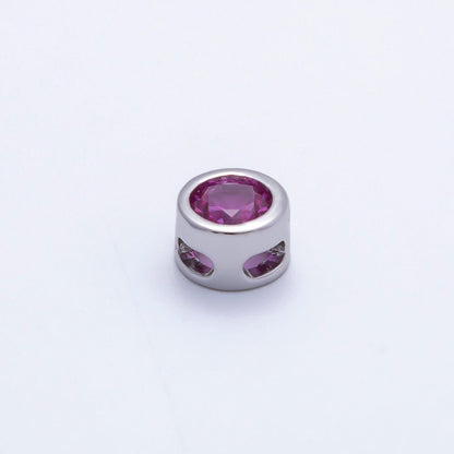 Rhodium Plated 8mm Round Bezel Birthstone Spacer Bead Set | Beads-00290 ~ Beads-00301