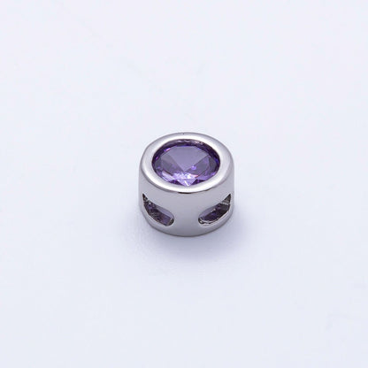 Rhodium Plated 8mm Round Bezel Birthstone Spacer Bead Set | Beads-00290 ~ Beads-00301