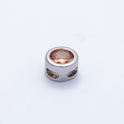 Rhodium Plated 8mm Round Bezel Birthstone Spacer Bead Set | Beads-00290 ~ Beads-00301
