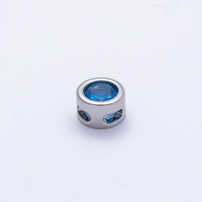 Rhodium Plated 8mm Round Bezel Birthstone Spacer Bead Set | Beads-00290 ~ Beads-00301