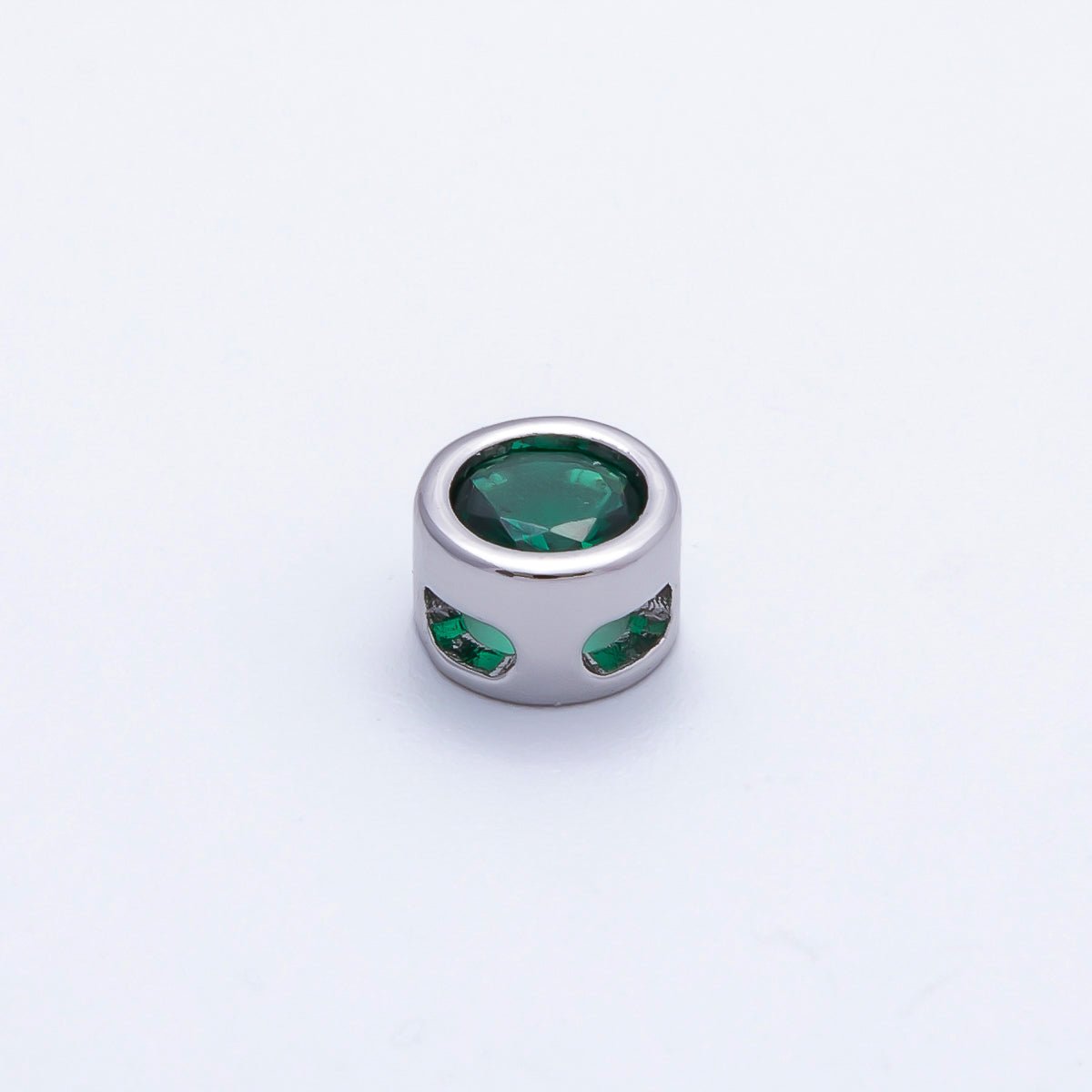 Rhodium Plated 8mm Round Bezel Birthstone Spacer Bead Set | Beads-00290 ~ Beads-00301