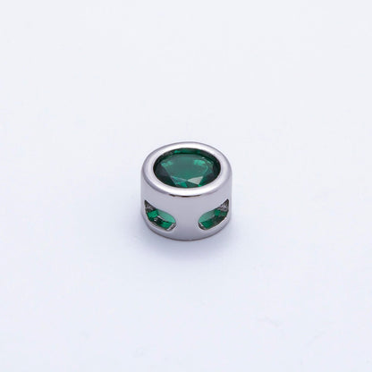 Rhodium Plated 8mm Round Bezel Birthstone Spacer Bead Set | Beads-00290 ~ Beads-00301